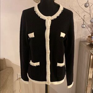 Ermanno Scervino Black and White Cardigan with Pearl Accents size L
